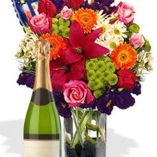 Mixed Bouquet Package , White Wine and Helium Balloon